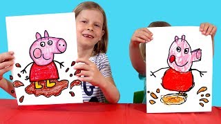 How to Draw Peppa Pig jumping in muddy puddles | Cartoon Drawings for kids