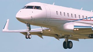 🤩 Private Jet Bombardier BD-700 heavy crosswind landing! #cockpit  #pilot #planespotting #closeup