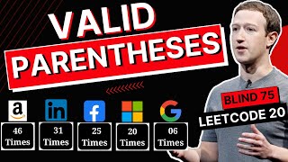 Valid Parentheses: 20 - String interview Question @ tesla, google, amazon, microsoft, facebook,apple