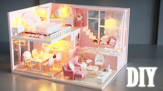 DIY Miniature Dollhouse Kit || Warm Time - Pink Duplex Apartment - Relaxing Satisfying Video