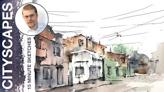 #114 Ink Pen Street Sketching (Watercolor Cityscape Tutorial)