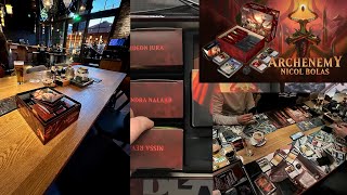 Best night playing MTG in a bar with my friends! - Archenemy Nicol Bolas Magic The Gathering box set