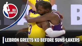LeBron & KD embrace before playing each other for first in 5 years | NBA on ESPN