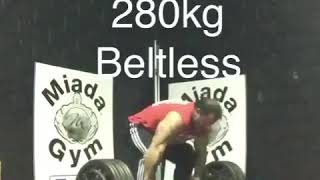 Dale Shepherd 280kg x 8reps Beltless Deadlifts at 47yrs old 112kg