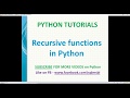 Python Tutorial | Recursive Functions in Python | python recursion examples | factorial in python
