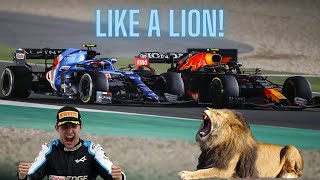 Esteban Ocon shows us how to defend like a lion. (2021 Qatar)