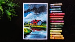 Rainy day drawing/Easy drawing with oil pastels for beginners