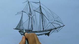 Sailboat Scenery Sketch | Simple Pen Sketch | Easy Strokes with Pen | Step by Step