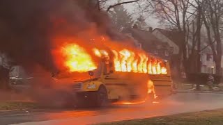 School bus becomes engulfed in flames in Cleveland Heights