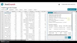 Simple Linear Regression in StatCrunch