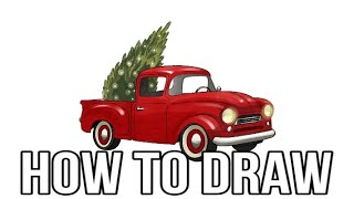How To Draw A Pickup Truck With Christmas Tree 🛻🎨