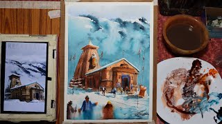 kEDARNATH TEMPLE,Live,Watercolour Cityscape Painting By Artist Achintya Hazra