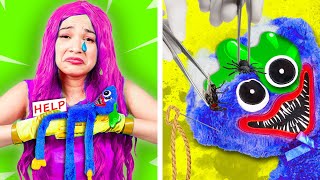 SQUID GAME DOLL PROTECT HERSELF FROM HUGGY WUGGY | FROM NERD TO MOMMY LONG LEGS BY CRAFTY HACKS PLUS