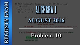 Regents Exam | Algebra I (Common Core) | August 2016 | Problem 10 of 37