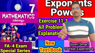 7th Class Maths(2024-25) New Syllabus|| Chapter-11||Exponents and Powers Expressions ||Exercise 11.3