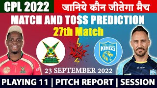 CPL 2022 |  GAW vs SLK 27th Match Prediction| Guyana Amazon Warriors vs Saint Lucia Kings| Playing11