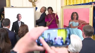 Obamas return to White House for portrait unveiling