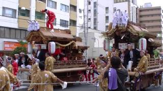 2014/8/30 城東まつり 地車パレード 鴫野西之町地車 蒲生聖賢地車 並んで曳行