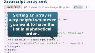 JAVASCRIPT Tutoriral : Javascript array sort