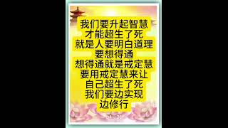 佛言佛语：我们要升起智慧，才能超生了死。就是人要明白道理，要想得通。想得通就是戒定慧。要用戒定慧来让自己超生了死。我们要边实现，边修行。