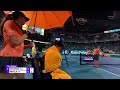 elena rybakina’s reaction when umpire tells them to stay on court during rain. her look says it all.