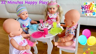 32 Minutes Happy Playing with Baby Dolls! Baby Born Baby Annabell Birthday Party, Feeding, Bedtime
