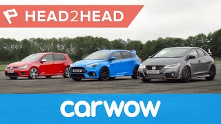 Ford Focus RS vs Honda Civic Type R vs VW Golf R drag race & review | Head2Head