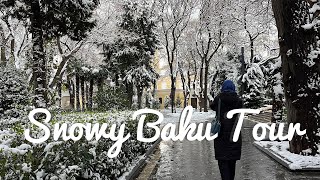 Snowy Baku Tour: driving to and walking around the Old City