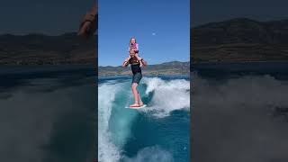 Amazing wake surfing on shoulders.