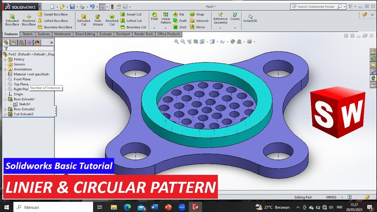 Solidworks Basic Tutorial Linier Circular Pattern Youtube