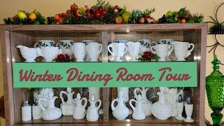 RETRO DINING ROOM Winter Décor Tour, Vintage Milk Glass, Pyrex, EAPG, Old Clocks \u0026 Relaxing Music!