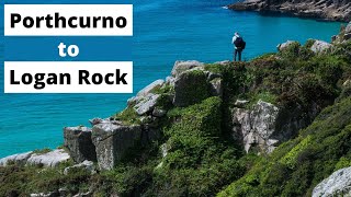 Hiking Porthcurno to Logan's Rock | South West Coastal Path | 4k | Cornwall, U.K