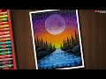 Small Waterfall Scenery Drawing with Oil Pastels for Beginners - Step by Step