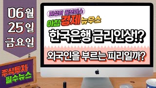 [06월 25일 아침시황] 한국은행의 기준금리 인상 발언, 코스피가 떨고있다?ㅣ미국의 상승! 한국도 갈까?ㅣ나스닥을 보면 코스피가 보인다 [나보코보]