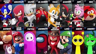 Modern Sonic vs Mario vs Among Us vs Sprunki | Movie Knuckles vs Shadow in Super Smash Bros Ultimate