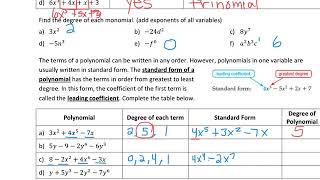 Algebra 7-4: Classifying Polynomials