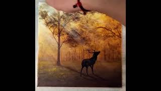 #paintcooo #painting @paintcooo Stag Deer Silhouette Foggy Morning Landscape painting