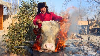 Big COW HEAD Cooked and Pressed in a Machine, Special Rural Cuisine | Uncle Rural Gourmet