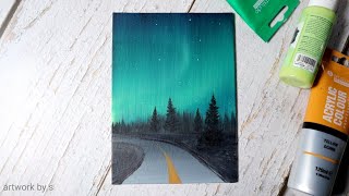 How to paint the northern lights on mini canvas | Easy acrylic painting for beginners / step by step