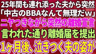 【スカッと感動】結婚して25年も連れ添った夫から「中古のババアなんて無理ｗ離婚しろ！」突然の離婚宣言→言われた通りに即離婚届を提出してやった結果…w【修羅場】【感動】