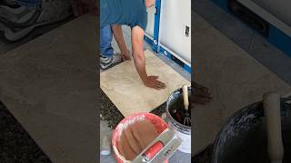 Installing marble floors at our condo renovation!! Dramatic transformation!