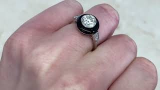 1.24ct Old European Cut and Onyx Halo Diamond Engagement Ring - Onyx Bullet Ring- Hand Video