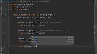 Sum Of Three Numbers in Java (CodeWithHarry Practice set-1 Que-1)