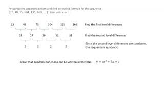 Find an Exlpcict Formula for a Quadratic Sequence