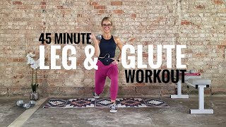 45 Minute Leg \u0026 Glute Workout | Challenging | Advanced | DBs | Mini Band | Bench | Month 2 Day 5