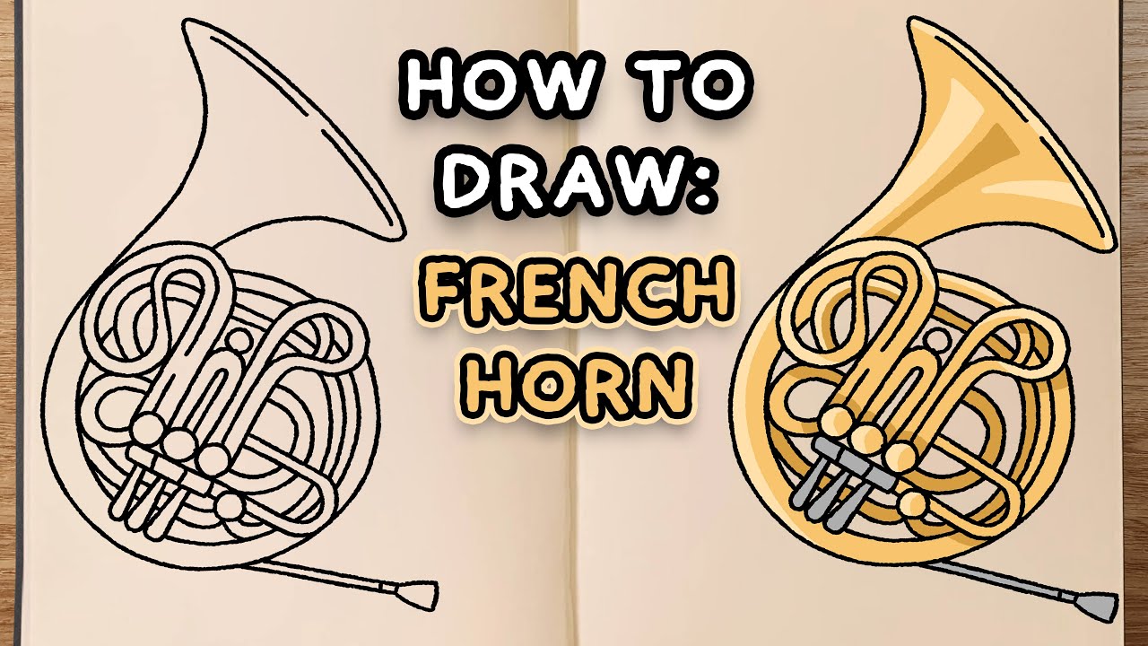 How To Draw Musical Instruments French Horn Step By Step Youtube