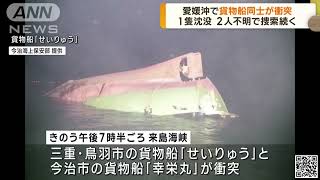 愛媛沖で貨物船同士が衝突 1隻が沈没 2人が行方不明(2023年2月3日) | ニュース ANN