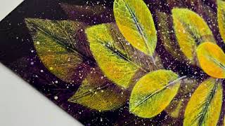Yellow print leaves painting/ Painting print leaves step by step /Acrylic abstract leaf painting