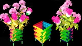 How To Make Popsicle Sticks Flower Vase | Popsicle Stick Crafts Ideas | DIY Home Decor