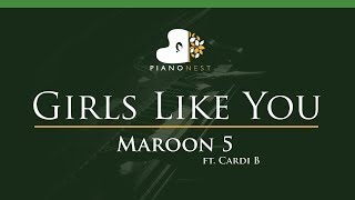 Maroon 5 - Girls Like You ft. Cardi B - LOWER Key (Piano Karaoke / Sing Along)